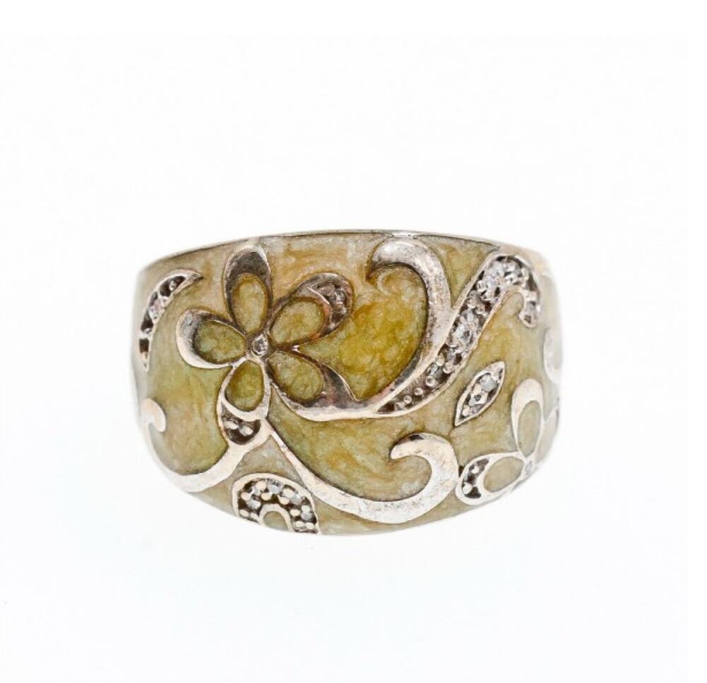 925 Sterling Silver Agate & CZ Ring Size 6.75